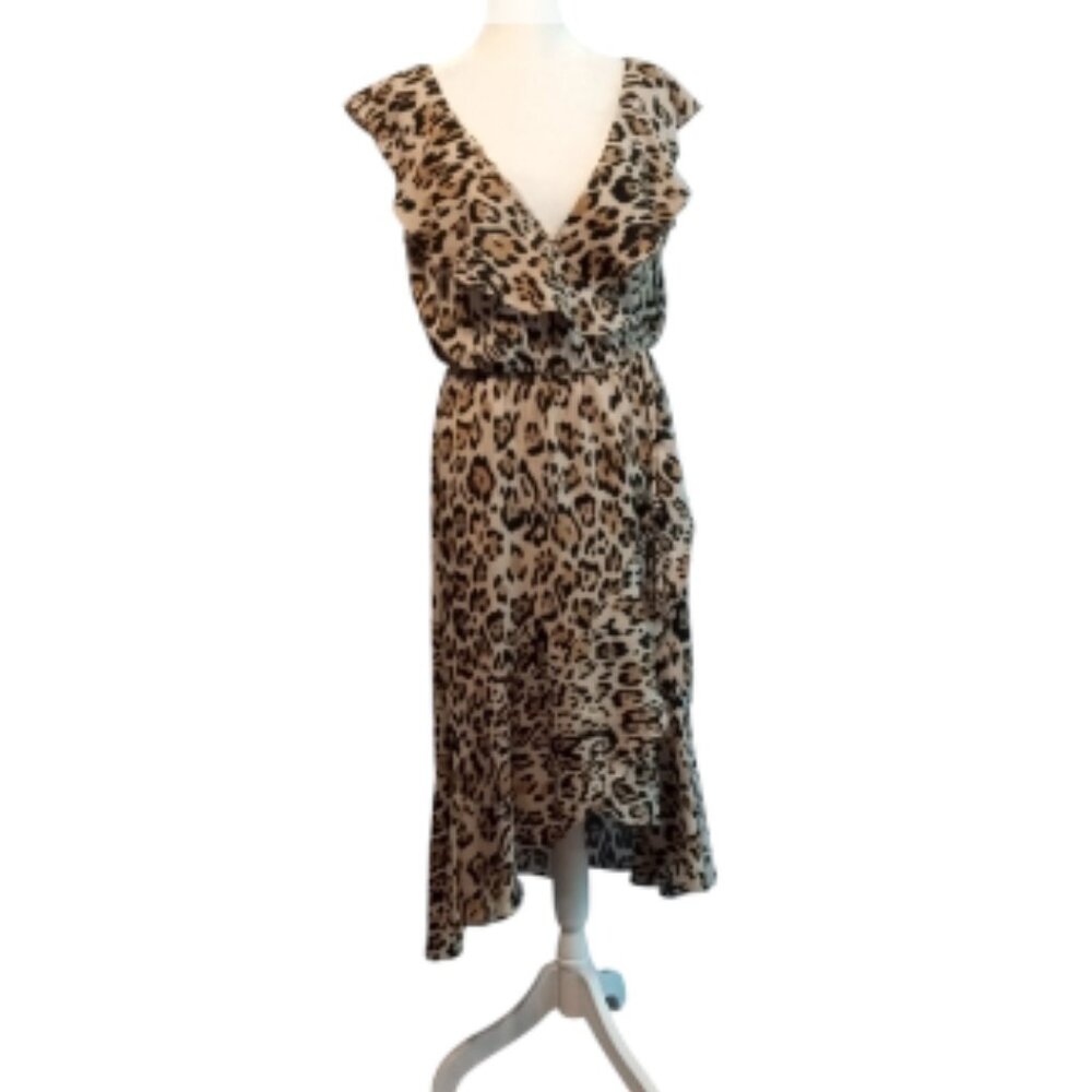 Socialite Leopard Print High-Low Ruffle Wrap Dress M - Picture 5 of 11